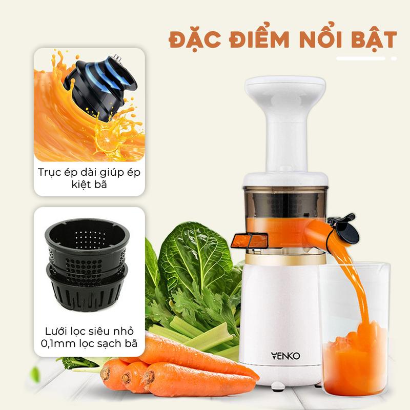 Máy ép chậm mini Venko, Xay sinh tố ép kiệt nước đến 98%, Lưới lọc 0,1mm siêu nhỏ, Công suất 150W máy  ép 4