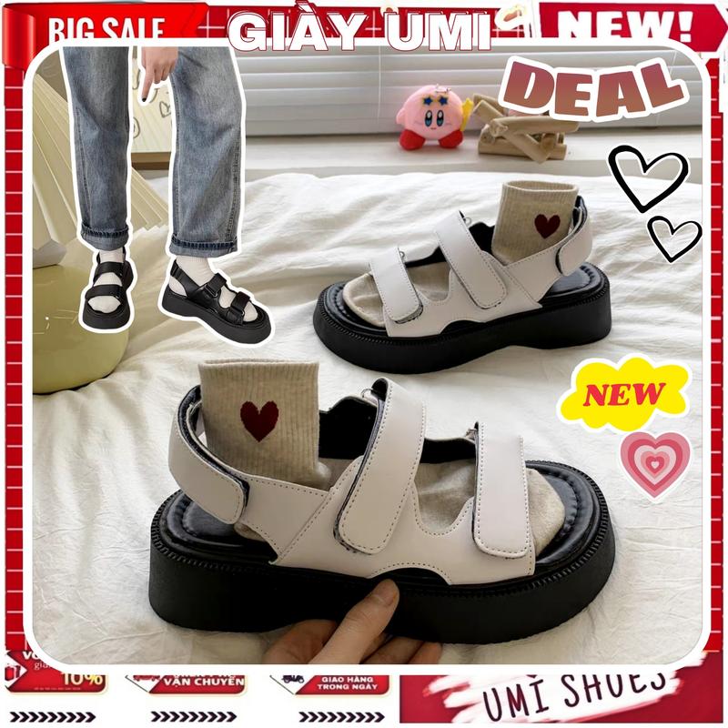 Dép Sandal nữ QUAIDAN Màu đen/trắng quai hậu đi học đi chơi quai ngang DéP Shoes GiàY