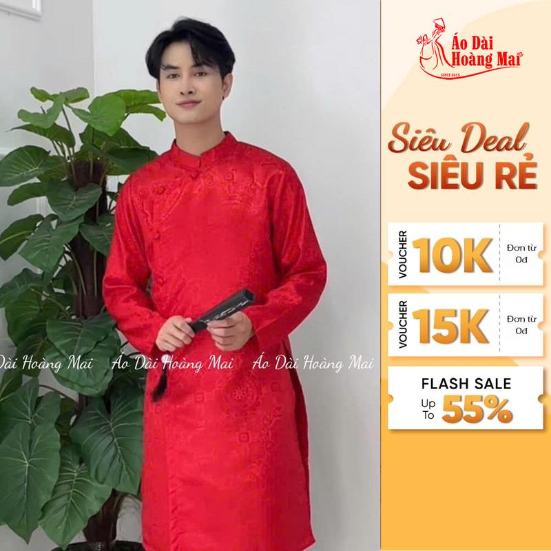 Áo dài cách tân nam 3 tà truyền thống gấm cao cấp 4 màu {50-105kg} - Áo Dài Hoàng Mai Menswear