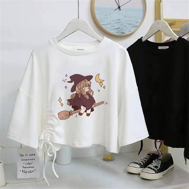 Product Introduction of Áo Thun Dây Rút ngắn tay, dành cho nữ, Cạp Cao, Cropped Xén, Dáng Rộng Vừa Vặn, Áo Crop Top 3