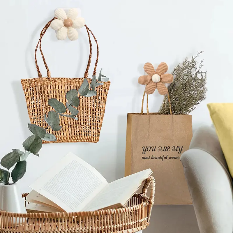 Giá Treo Tường Đựng Đồ Bằng Gỗ, Thiết Kế Hình Hoa Móc, Trang Trí, Miếng Dán Trang Trí, Phong Cách INS thùng  nhựa  có  nắp  đậy 3