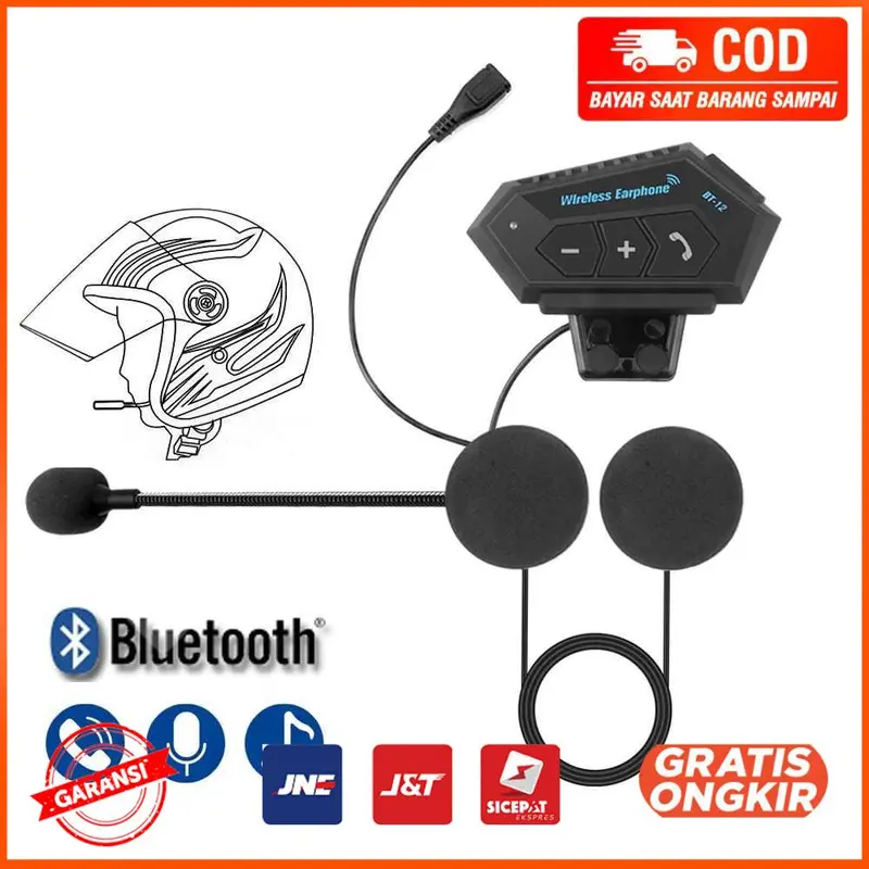 Intercom Headset Bluetooth Helm Wireless - BT-12 1