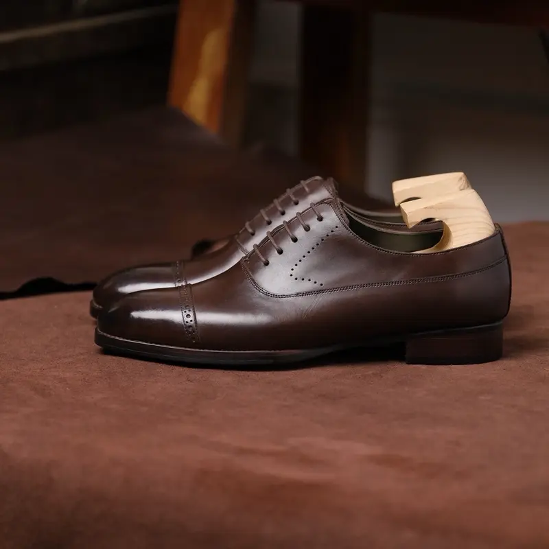 [OB2-N] Oxford Balmoral Brogues Brown | Giày tây da bò Ý ShelbyMan, mẫu giày da Nâu sang trọng dễ phối, giày cưới, giày tây đẹp 4