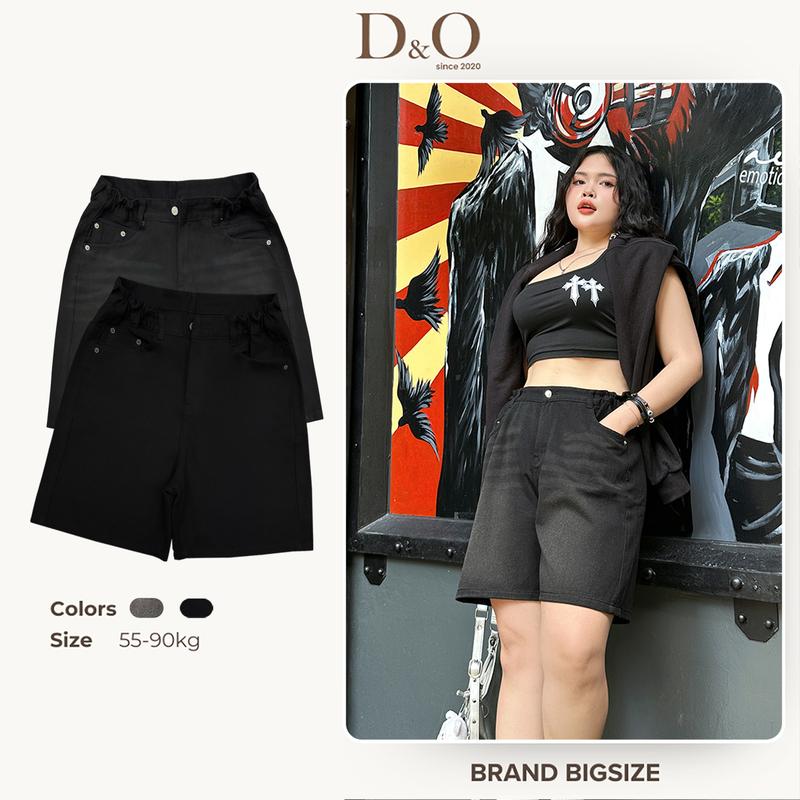 Quần Ngố Jean Bigsize 58-90kg Quần Short Nữ Lưng Cao Eo Nhún Thun 2 Bên Tôn Dáng 2 Màu Đen Xám Basic