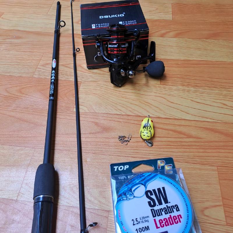 combo bộ cần câu lure sói đen kèm máy fs 2000 và phụ kiện Bắt Cá Đi Câu