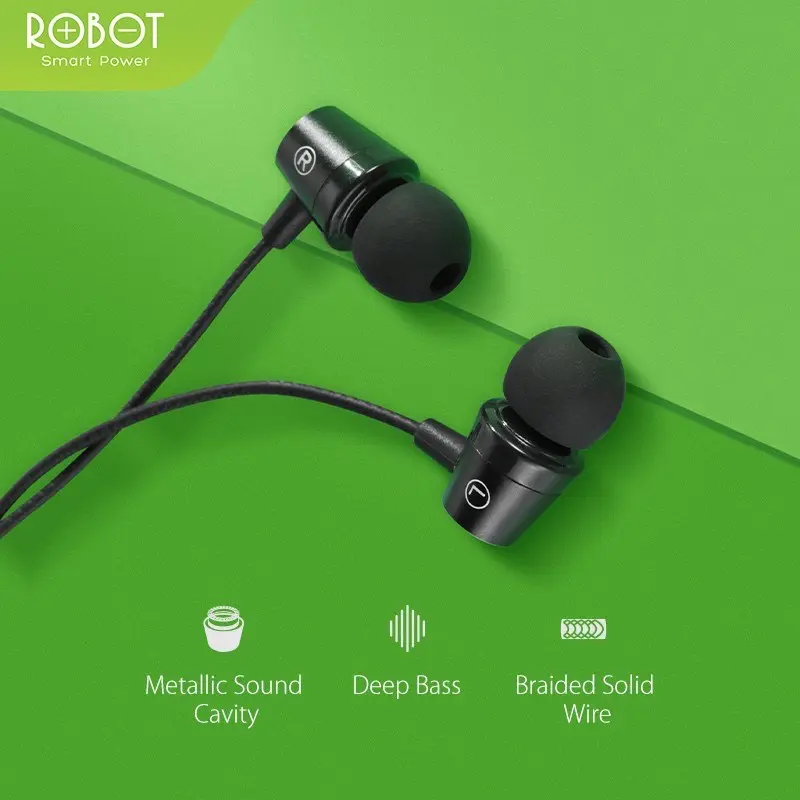 ROBOT Earphone Extra Subwoofer Bass R101 SERIES  Metal Wired Headset Original Garansi Resmi 1 Tahun Mikrofon Bawaan Peredam Kebisingan Logam Plastik On Ear Kabel Earphones Aluminium Headphones Komputer