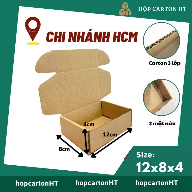 12x8x4 Combo 10 hộp carton nắp gài, Thùng Giấy Nắp Cài Đóng Hàng Mỹ Phẩm, Phụ Kiện Quà Tặng Handmade - Hộp Carton HT