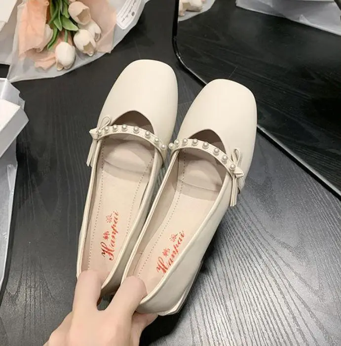 Giày gót vuông da mềm mũi vuông quai ngang đính ngọc nữ tính phong cách Hàn quốc đế cao su dẻo 3cm đi êm chân - Mã GN72 Gót thấp (1-3 cm) Gót thấp (1-3 cm) 7
