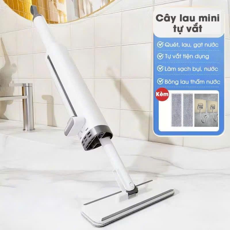 (Tặng Móc Treo) Cây lau tự vắt mini 360 cầm tay đa năng 2 bông lau, cây lau bếp mini thanh gạt nước tự động làm sạch Lau Sàn Cây Lau Nhà