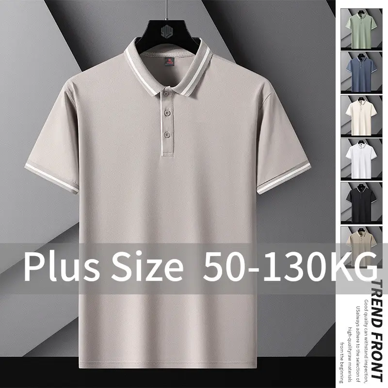 Oversize Men'S Summer Business Formal Plus Size Pure Khaki Bottoming Polo Shirt
