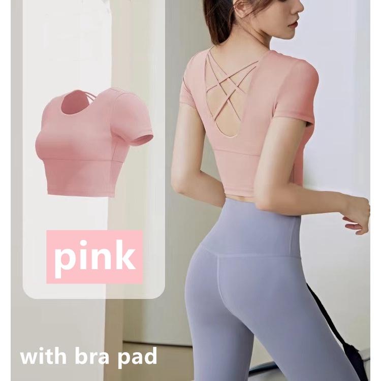 Maglietta sportiva da yoga semplice ad asciugatura rapida, ad alta resistenza, a maniche corte, con supporto, da corsa_voghion.com