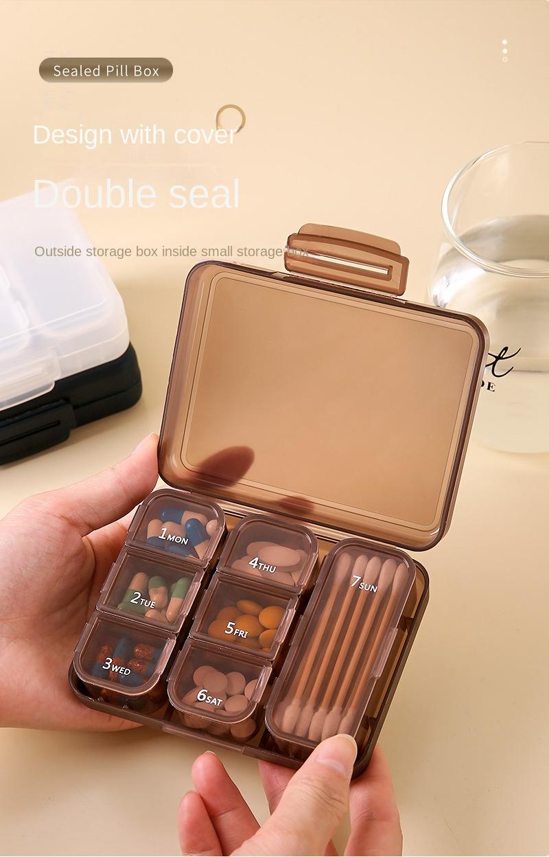 Product Introduction of 7-compartment medicine box set, portable portable travel pill storage box, 7-day storage small medicine box 3