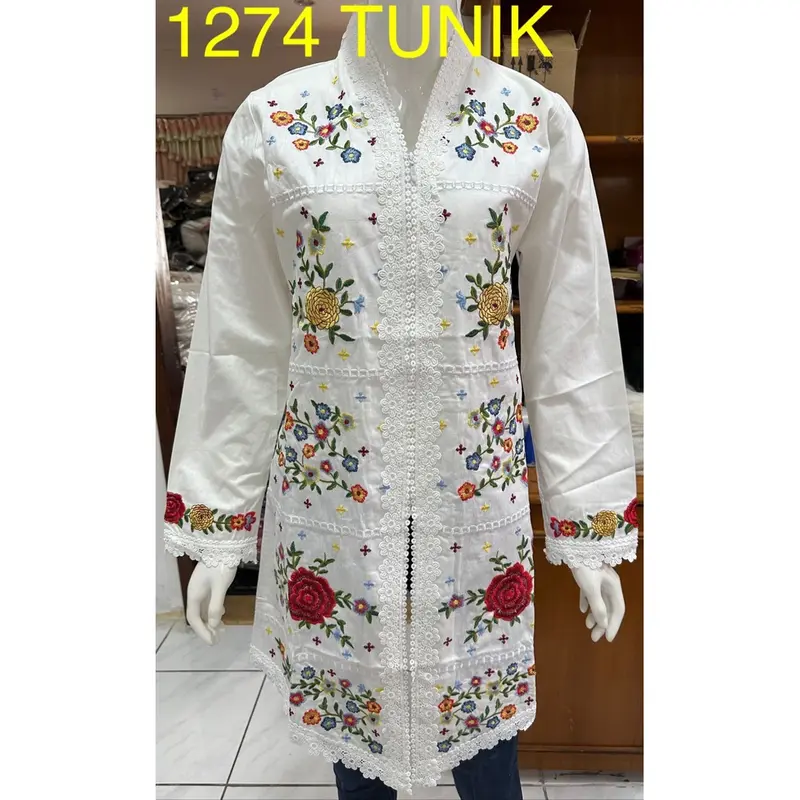 YUU - 1276 / 1278 kebaya alexuez tunik bordir kombinasi brukat premium putih tulang / tunik premium bordir timbul / tunik kebaya modern 1