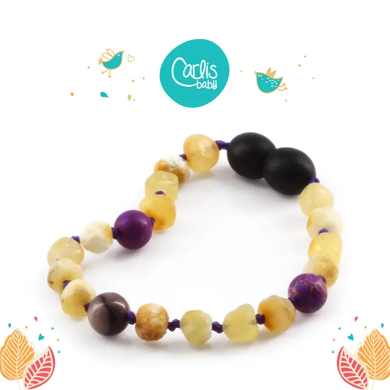 Kalung & Gelang Amber Tumbuh Gigi Bayi dengan Purple Imperial Jasper & Mookaite By Carlis Baby. AGL33 2