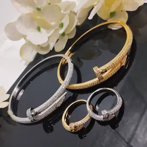 Set Perhiasan Gelang & Cincin Wanita Motif Paku Permata Premium jewellery  gold  silver