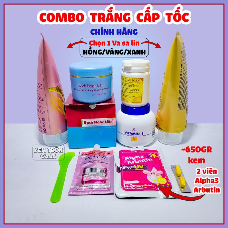 [6 món] Combo kem trộn Bạch Ngọc Liên Va sa lin hỗ trợ làm đẹp da body bộ 650gr kem Dưỡng Body