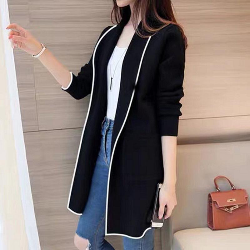 Áo Khoác Thu Đông Cho Nữ, Áo Cardigan Khâu Hở, Dài Tay, Dài Trung Bình Màu Trơn Dáng Rộng Vừa Vặn, Có Túi, Ve Áo, Áo Khoác Ấm Cho Nữ 2
