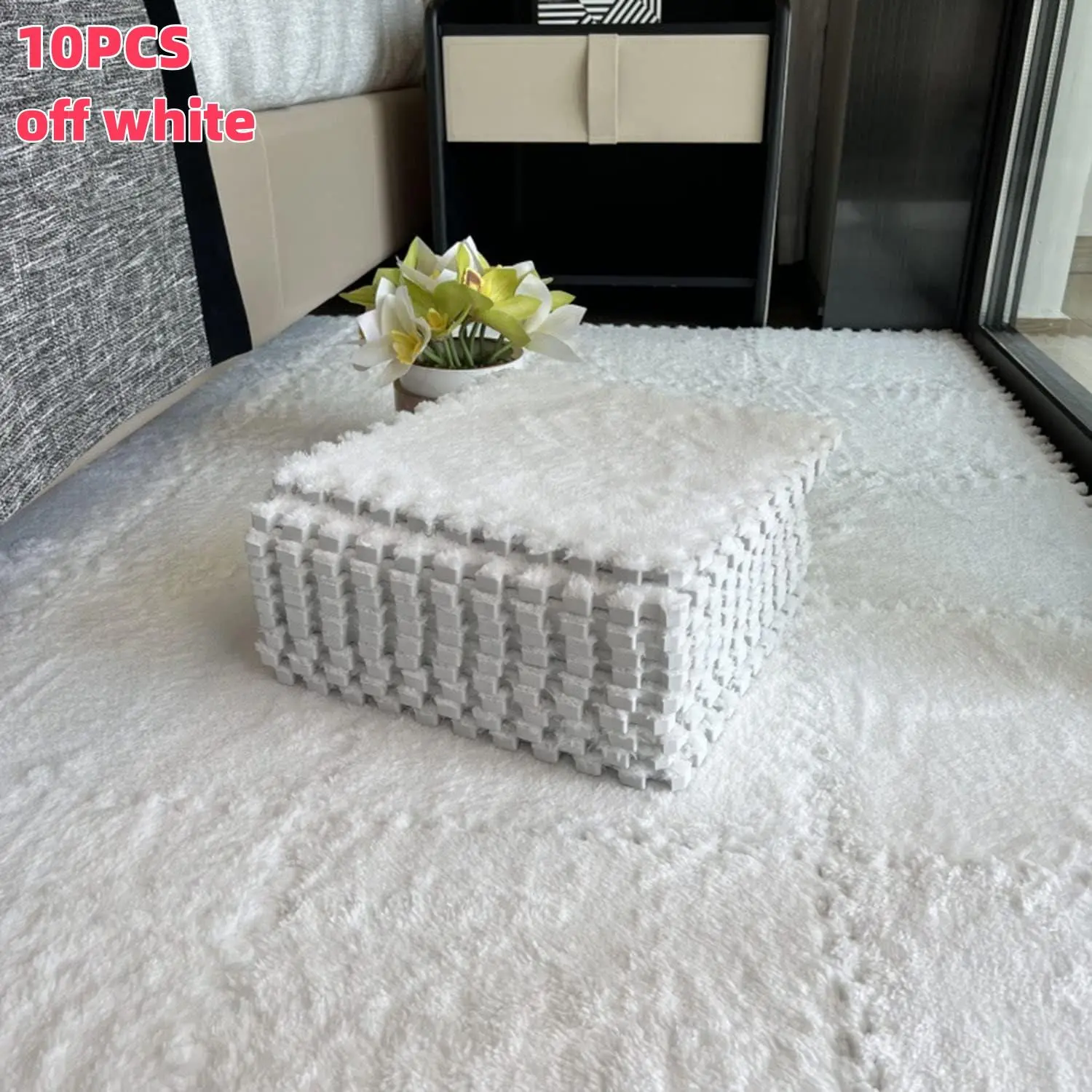 Solid Color Square Rug, 10pcs/set Soft Comfortable Floor Plush Mat, Decorative Carpet for Home Living Room Bedroom Study Room Children Room