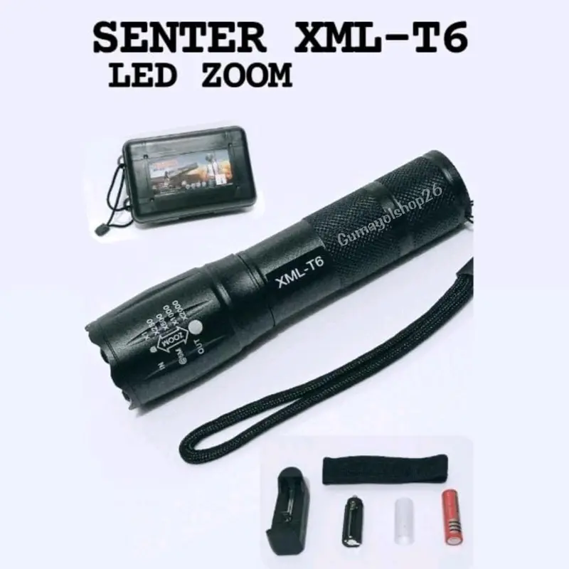 Promo Senter LED Fullset 8000Lumens XML-T6 Super Terang / Senter Camping / Senter Cas Jarak Jauh Wajib Punya Baterai Charger 6
