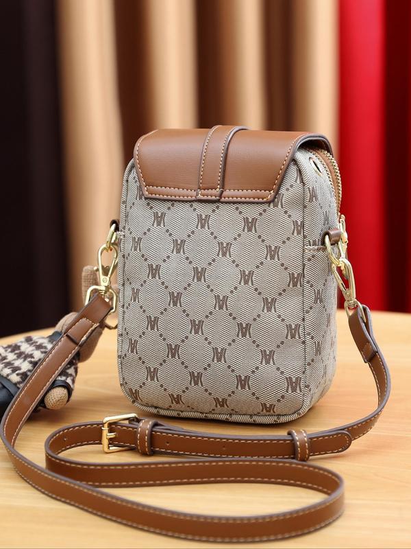Women's Cute Geometric Pattern Phone Wallet Bag,  Trendy Vintage Crossbody Bag with Rabbit Charm, Chic All-match Crossbody Bag for Daily Use 2