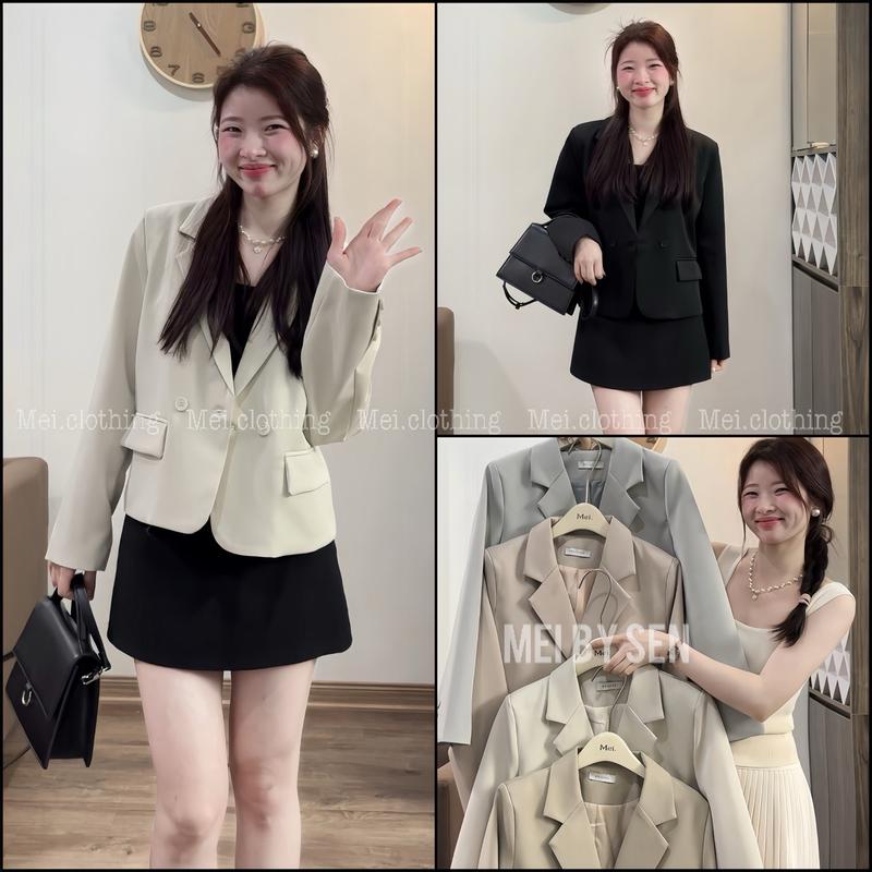  B22 Áo blazer dáng ngắn nhiều màu - Áo vest form suông Hàn phong cách trẻ trung Boiling QC Nữ Women 