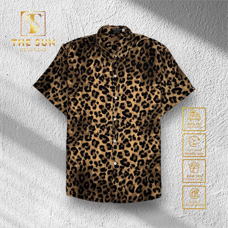 Áo Sơ Mi Lụa Họa Tiết Da Báo - Cuban Shirt TS05 - Size 50-100kg - Vải Lụa Thoáng Mát, Chống Nhăn, Chống Nhàu Tốt - The Sun Menswear