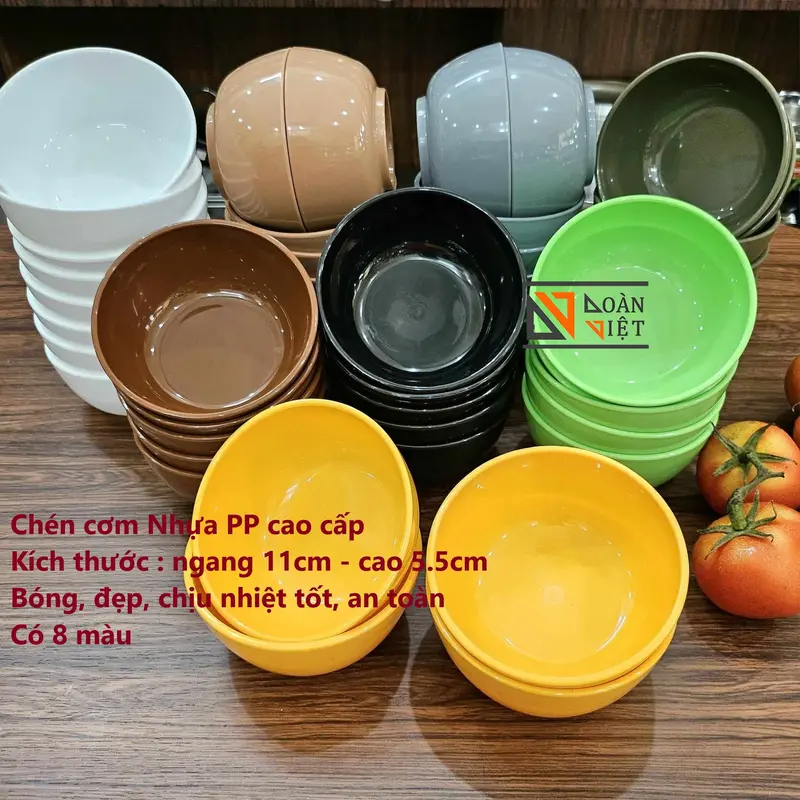 (10cái,5 cái) CHÉN CƠM NHỰA PP cao cấp. Nhựa dẻo, độ bền cao- Chịu nhiệt tốt, an toàn. Có 8 màu bóng đẹp 0