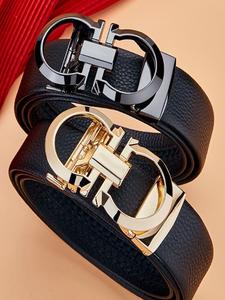 Cinturón de cuero de vaca para hombre, de moda empresarial, cinturón con hebilla automática minimalista y casual, accesorios versátiles para la oficina, cinturón moderno y exquisito, ideal para regalo de cumpleaños