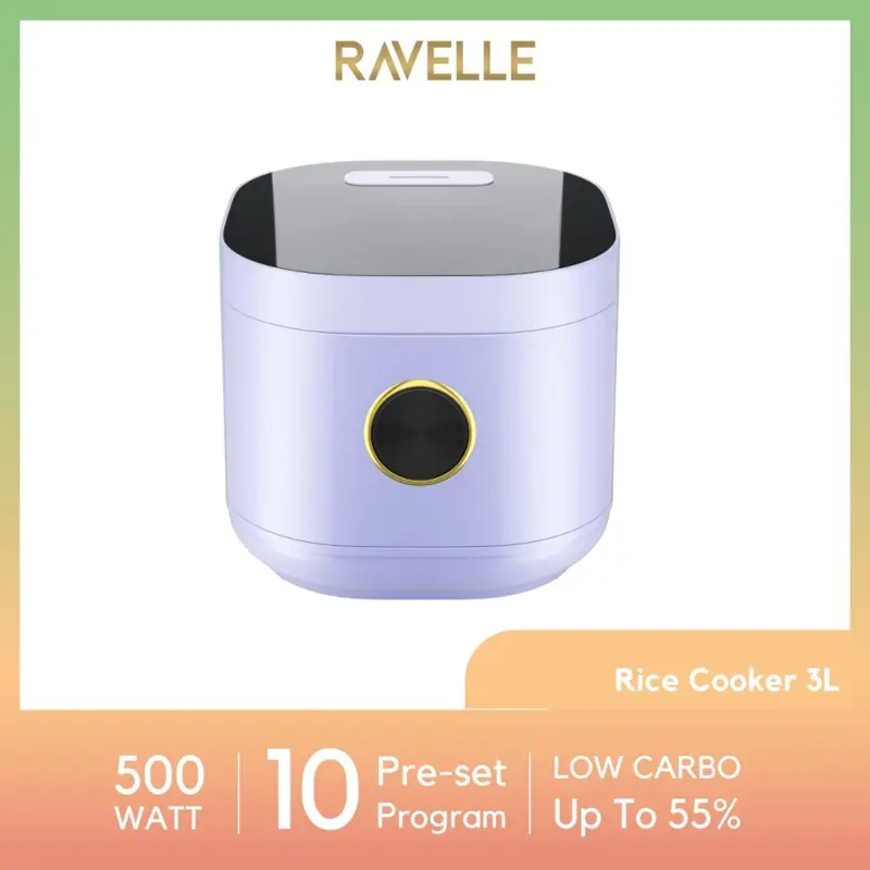 Ravelle Rice Cooker Rendah Gula 3 Liter (1,2 Liter Beras) - Digital Low Carbo Rice Cooker 2