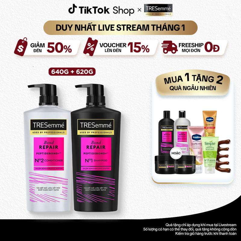 1 Combo Dầu Gội 640g + Dầu Xả 620g TRESemmé Salon Rebond Women Hỗ Trợ Phục Hồi Tóc Hư Tổn