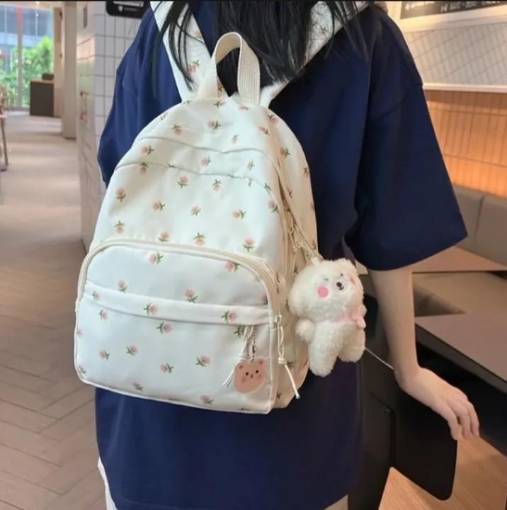 Product Introduction of NURA'Store BS- Tas Ransel motif bunga tulip terbaru perempuan tas bunga tulip korean style cewe tas ransel anak sd smp perempuan bunga Tas Punggung Fashion 2