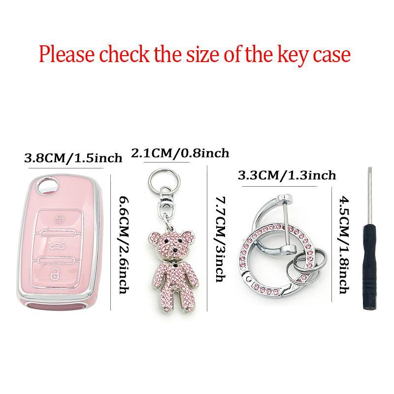 Car Key Case with Bear Charm, Cute Car Key Protective Cover, Soft TPU Anti-lost Car Key Protector, Universal Car Key Fob Cover for Volkswagen Sprint 1