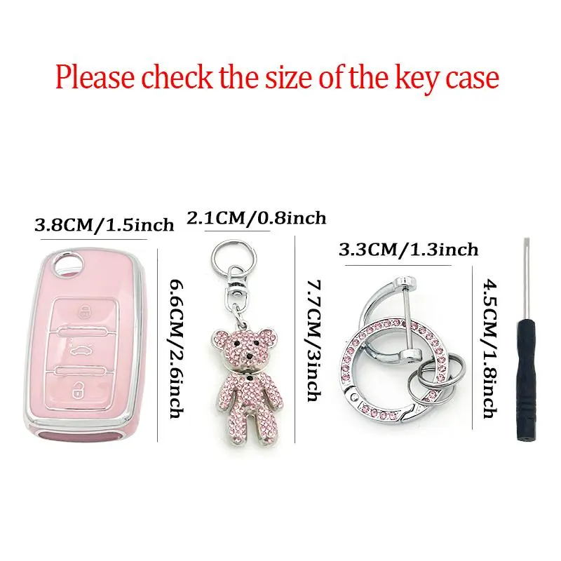 Car Key Case with Bear Charm, Cute Car Key Protective Cover, Soft TPU Anti-lost Car Key Protector, Universal Car Key Fob Cover for Volkswagen Sprint 1