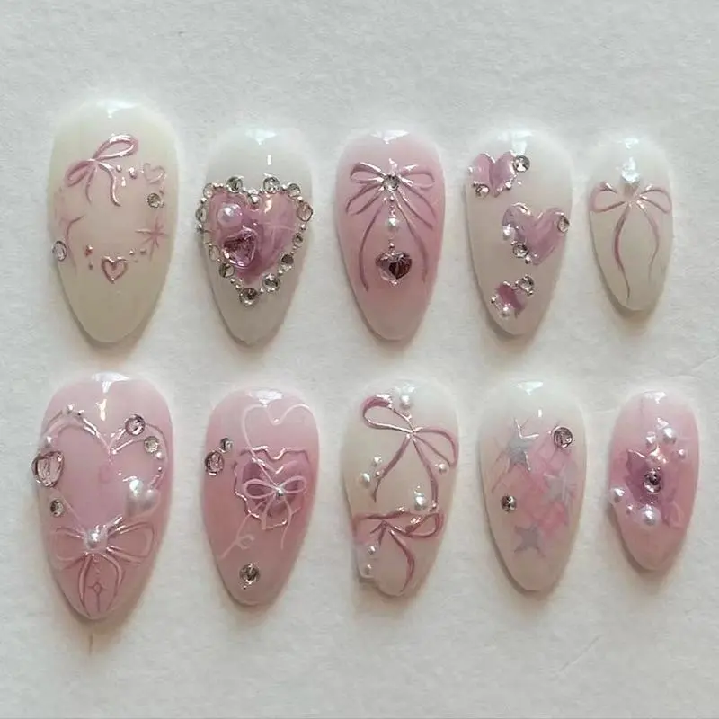 Butterfly & Bow Decor Fake Nails with Nail File & Tape, 24pcs Removable False Nails for Women Girls Nail Art, Effortless Press on Nails Manicure Set, Christmas, Christmas Gift
