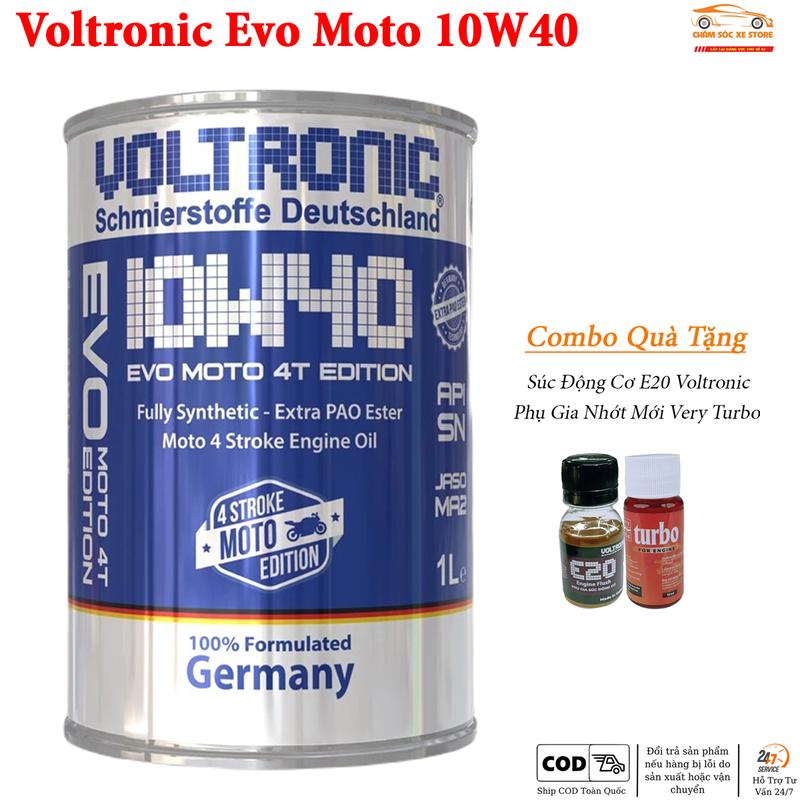 Dầu Nhớt Xe Máy Voltronic Evo Moto 4T Edition 10w40 - Tặng Kèm 1 Súc Động Cơ Và 1 Phụ Gia Nhớt Mới Xado Very Turbo