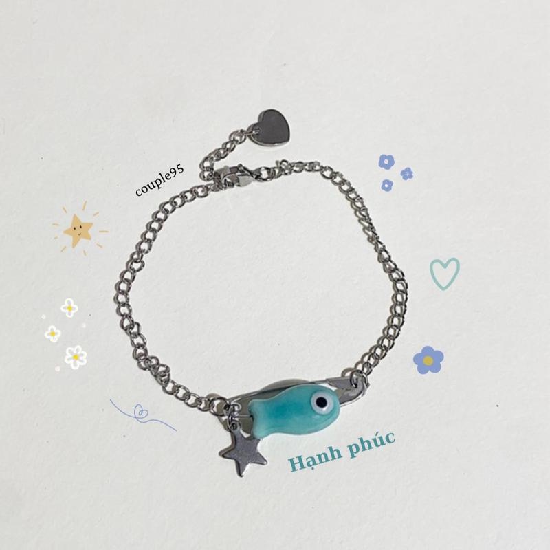 Couple95 Vòng tay Safety Pin kết hợp Cá gốm xinh xắn thép không gỉ