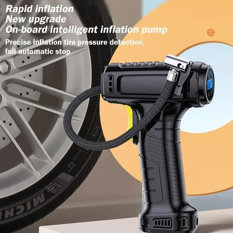 Wireless Tire Inflator, Portable Handheld Rechargeable Tire Pump with Digital Pressure Gauge, LED Light & 4 Nozzles for Cars Motorcycles Bikes 2