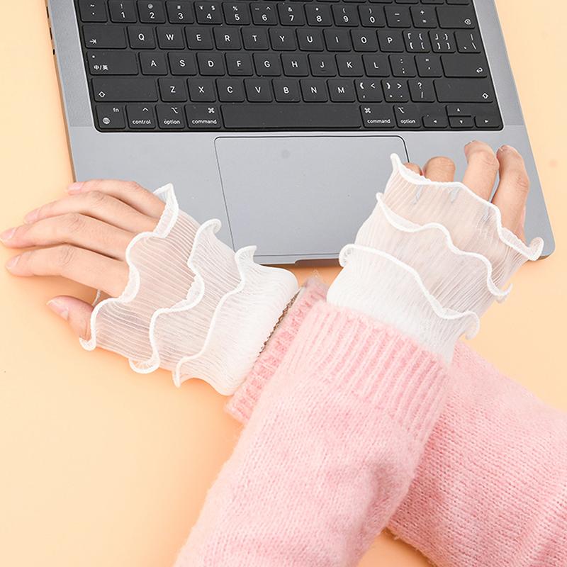 Product Introduction of 1Pairs Triple Layer Mesh Nail Art Tulle Photo Glove Manicure Photography Props Nail Tips Display Sleeve Fake Pleated Cuff Polish Daily 17