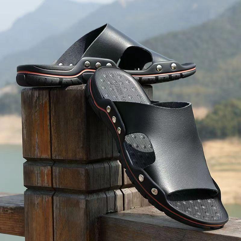 Sandal Kulit, Kulit Tulen, Selipar Lelaki Mewah, Kasut Pantai Kasual Luar Musim Panas, Kulit Lembu Lapisan Pertama, Untuk Lelaki, Boleh Dipakai Di Luar 4