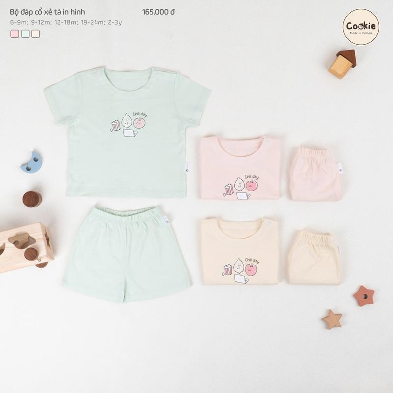 Cookie Bộ Quần Áo Cộc Tay Cookie Đáp Cổ Xẻ Tà In Hình Dễ Thương Cho Bé Từ 6 Tháng Đến 3 Tuổi Chất Cotton Thấm Hút Mồ Hôi Tốt boctay chobe quanaobetrai 2025
