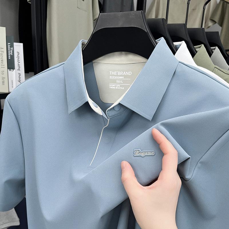 Áo Polo ngắn Tay Xẻ Tà Không Đường May, Áo Thun Nam Cổ Polo Mới, Áo Tay Lửng Công Sở, Thích Hợp Cho Bố Trung Niên, Flying We, [Flying We]