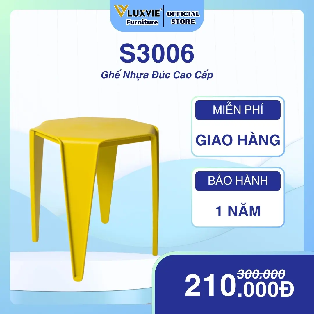 Ghế nhựa S3006 đúc nguyên khối, nhiều màu sắc, phù hợp cho nhà ở, văn phòng, quán cafe, trà sữa