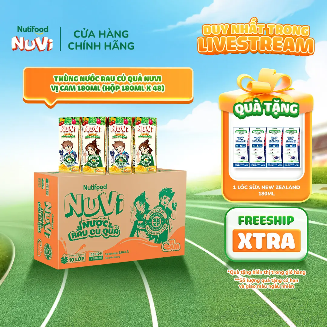 Thùng Nước Rau Củ Quả NuVi 180ml (Hộp 180ml x 48)