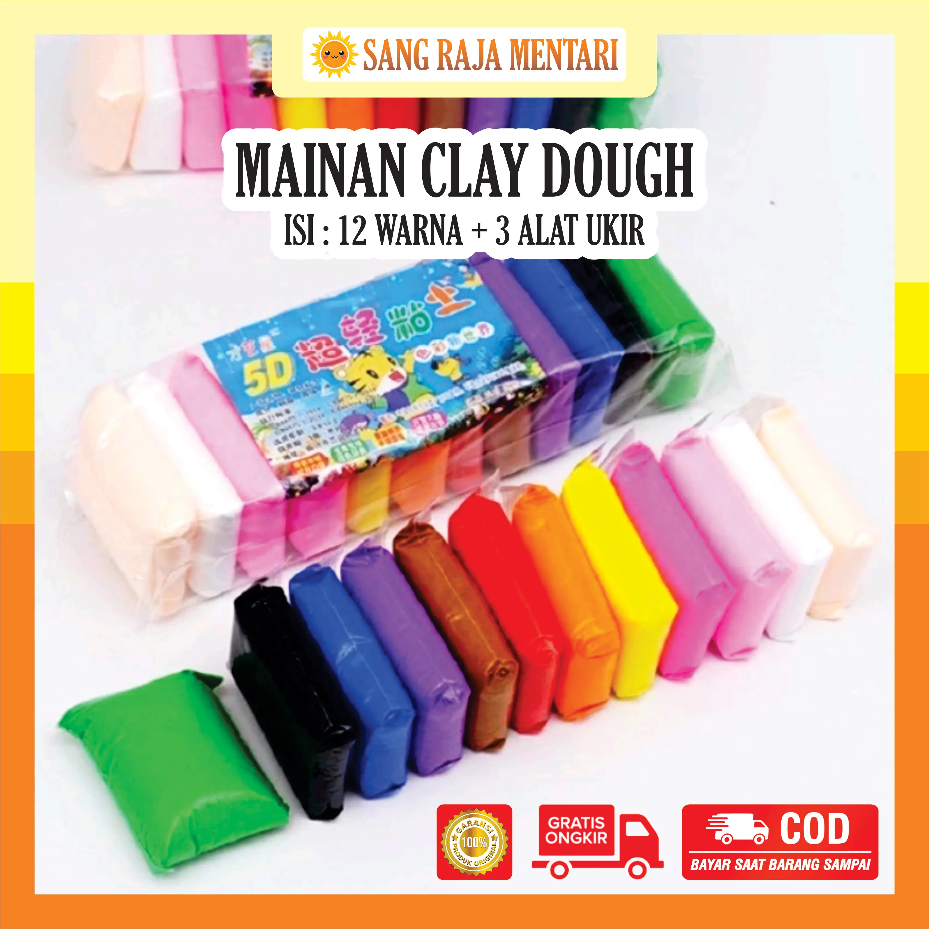 Clay Dough Polymer Rainbow isi 12 pcs + Alat | Mainan Lilin Claydoh Edukasi Anak