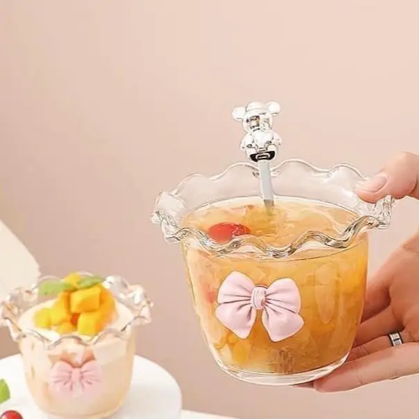 Bát thuỷ tinh kèm nơ và thìa gấu 1