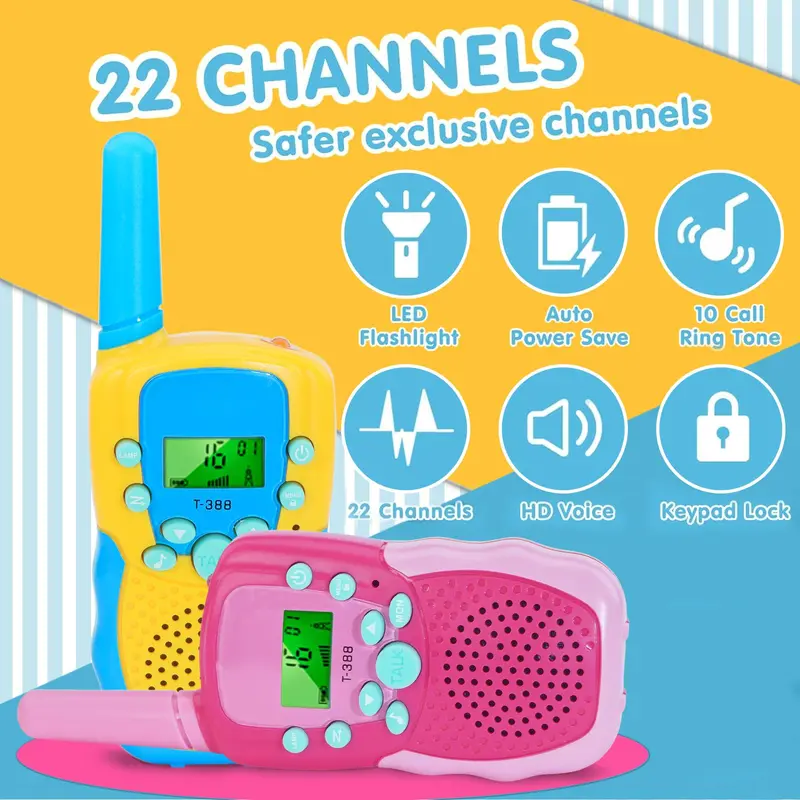 22 Channel 2 Way Radio Toy without Batteries, 2 Counts LCD Display Walkie Talkies with Backlit LED Flashlight, Suitable for Outdoor, Camping, Hiking 2