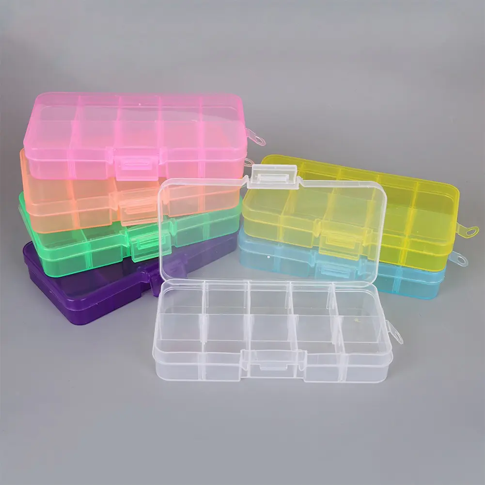 10 Grids Adjustable Jewelry Pills Transparent Plastic Storage Box Case Hard