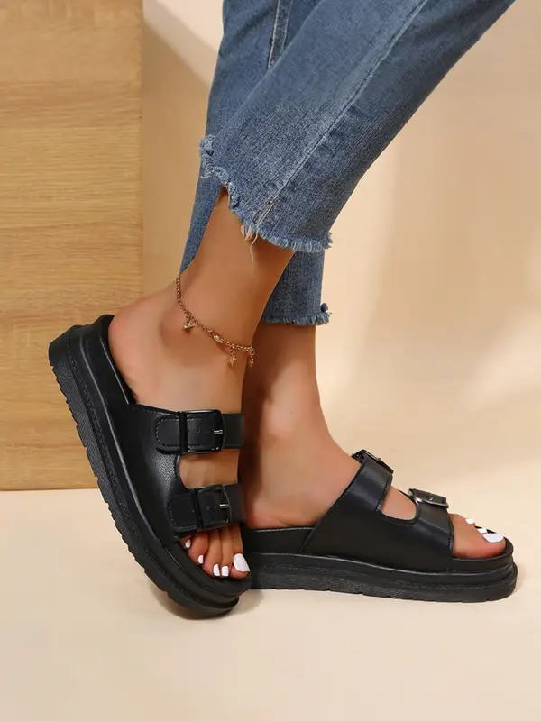 Women's Fashionable Plain Color Platform Sandals, Casual Comfortable One-strap Sandals for Summer, Non-slip Soft Sole Slides for Beach, Walking Shoes 5