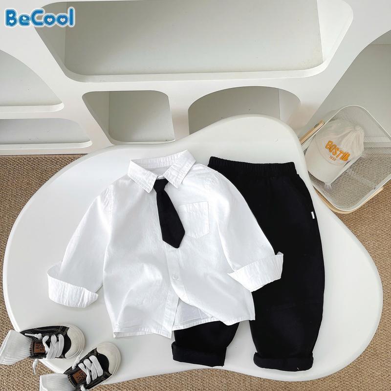 Bộ sơ mi dài tay cà vạt cho bé, quần áo TẾT chất thô mềm mại đi học, đi chơi bé trai từ 10-27kg