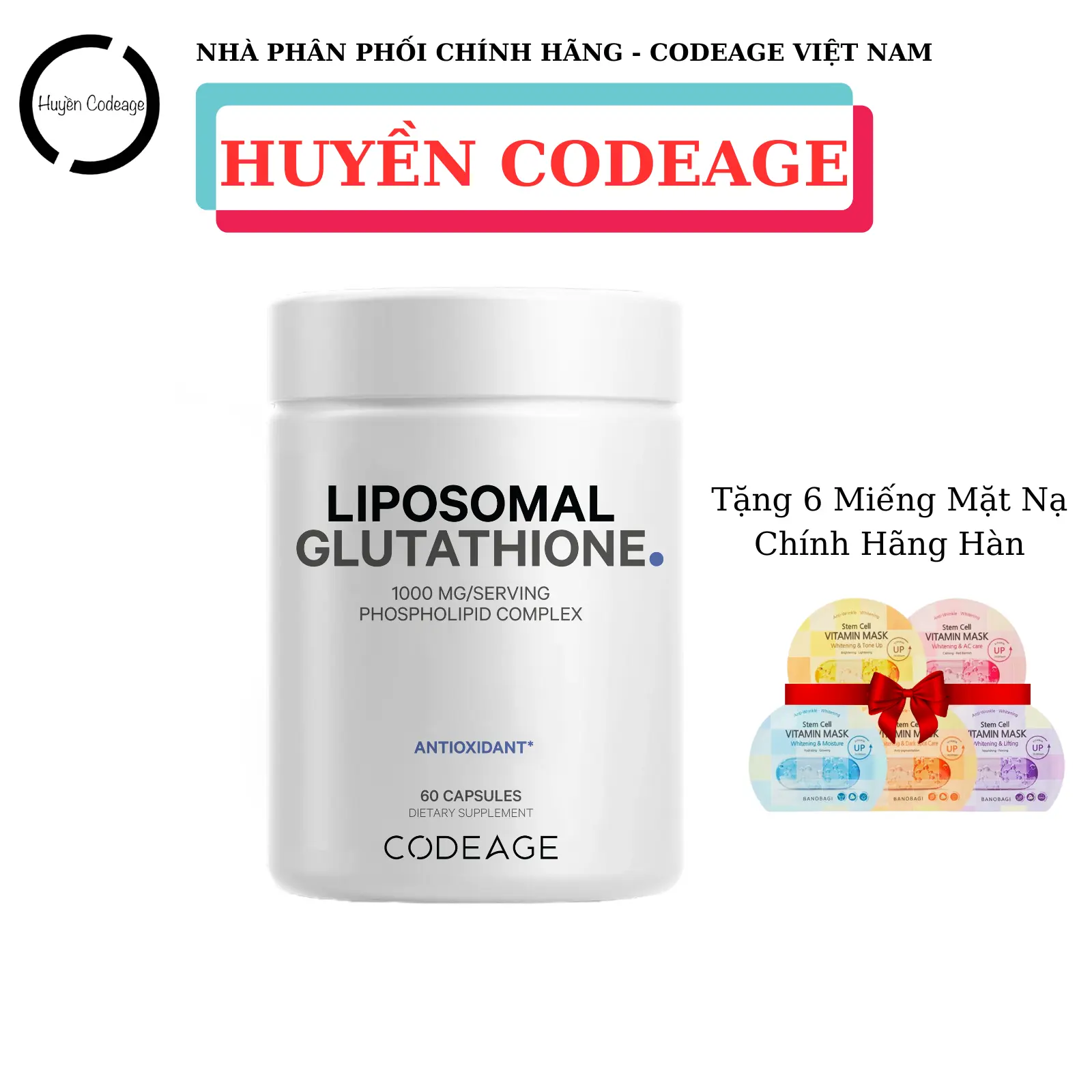 ( GLU 1000 ) Viên Liposomal Glutathione Codeage 1000mg, hộp 60 viên - HUYỀN CODEAGE